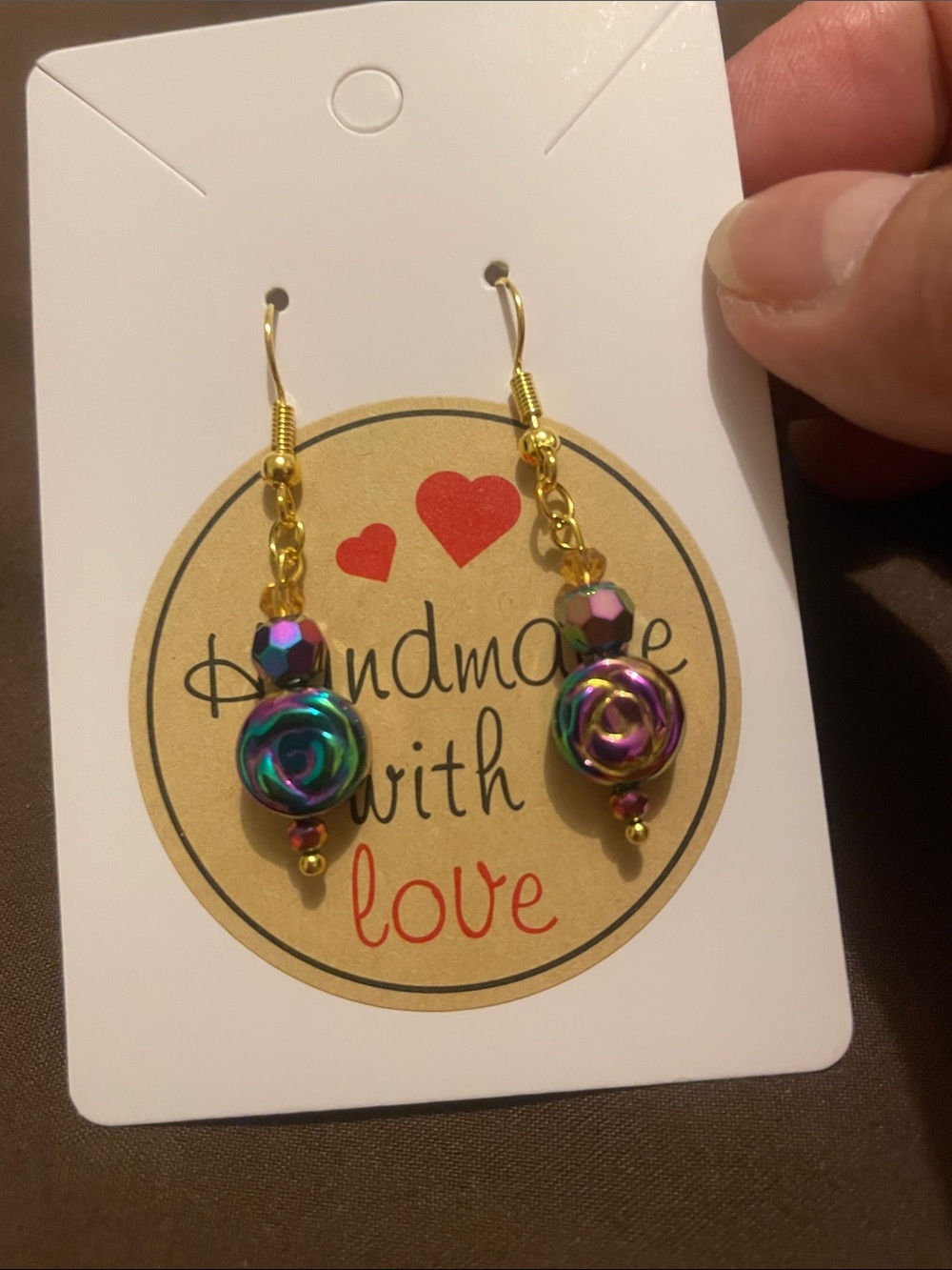 H24 - 2/$7 - Handmade Multicolor Iridescent Rose Drop Fashion Earrings